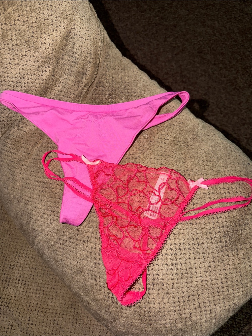 Victoria's Secret Hot Pink & Fuchsia Lace Thong Set